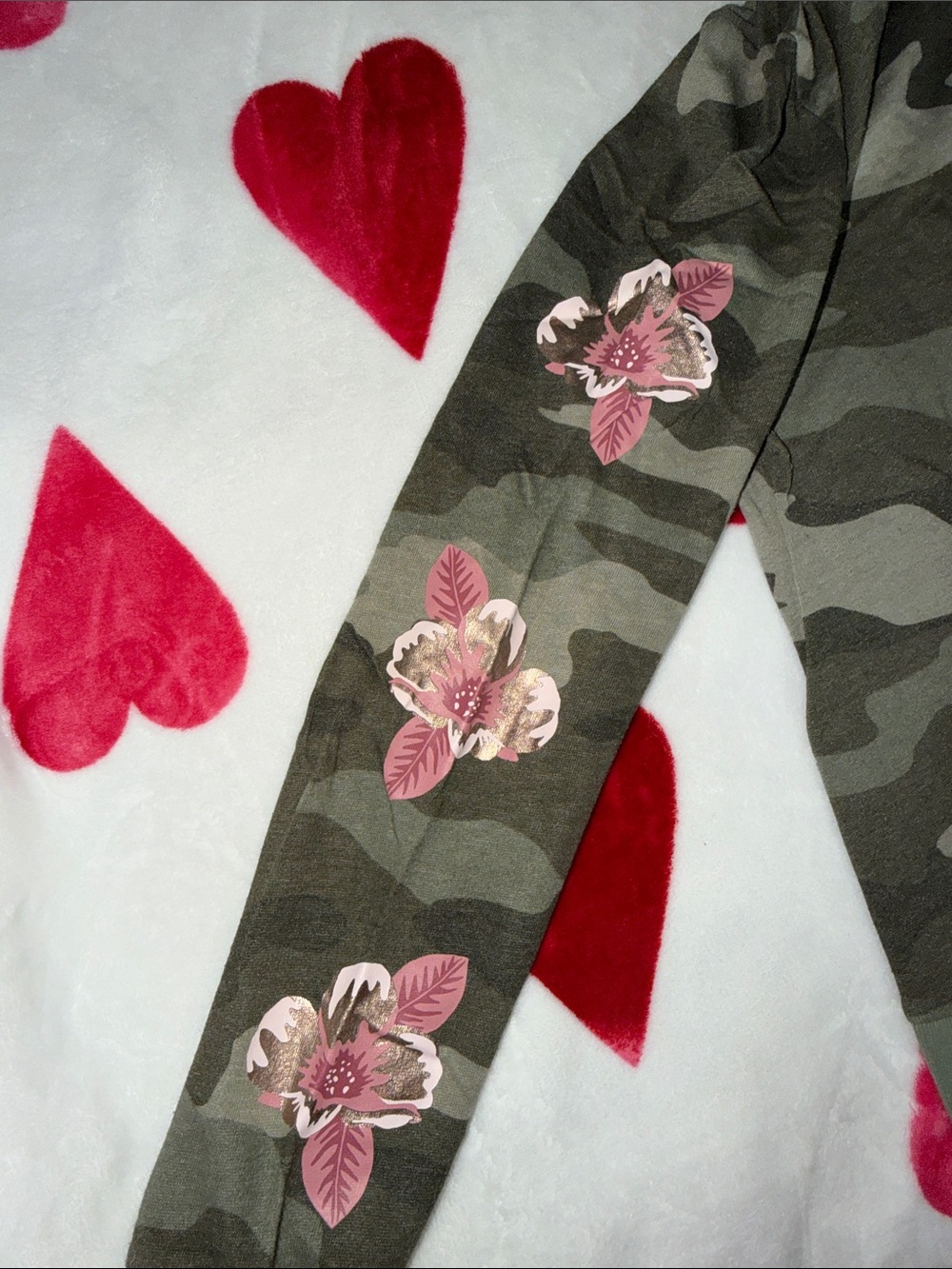 PINK Victoria's Secret Camouflage Zip-Up Hoodie with Pink Floral Accents - Green - Picture 3 of 6